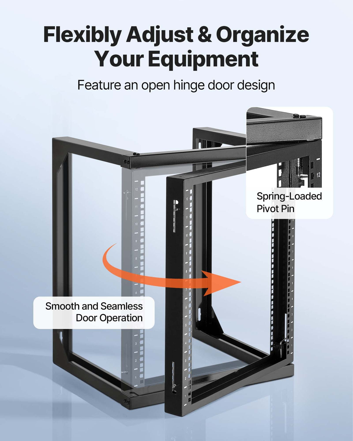 VEVOR 12U Wall Mount Server Rack, 150 lbs Max Load Capacity, Open Frame Network Rack with 180 Degrees Gate Swing, Carbon Steel, for 19-Inch IT Network Equipment & AV Devices Computer Server, Black - BGSJJ12U18YC9I110001V0 - view 3