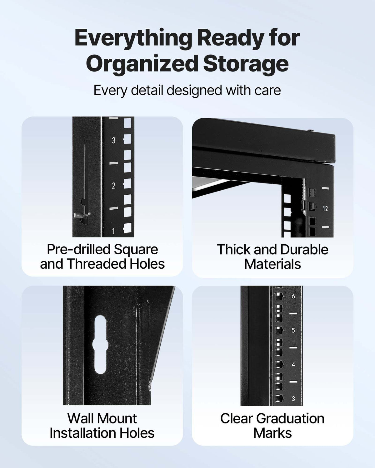 VEVOR 12U Wall Mount Server Rack, 150 lbs Max Load Capacity, Open Frame Network Rack with 180 Degrees Gate Swing, Carbon Steel, for 19-Inch IT Network Equipment & AV Devices Computer Server, Black - BGSJJ12U18YC9I110001V0 - view 6
