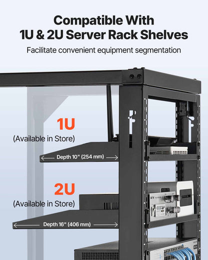 VEVOR 12U Wall Mount Server Rack, 150 lbs Max Load Capacity, Open Frame Network Rack with 180 Degrees Gate Swing, Carbon Steel, for 19-Inch IT Network Equipment & AV Devices Computer Server, Black - BGSJJ12U18YC9I110001V0 - view 7