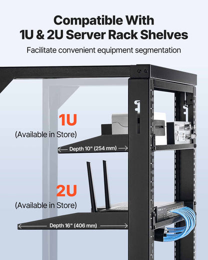VEVOR 15U Wall Mount Server Rack, 150 lbs Max Load Capacity, Open Frame Network Rack with 180 Degrees Gate Swing, Carbon Steel, for 19-Inch IT Network Equipment & AV Devices Computer Server, Black - BGSJJ15U18YCEECU0001V0 - view 7