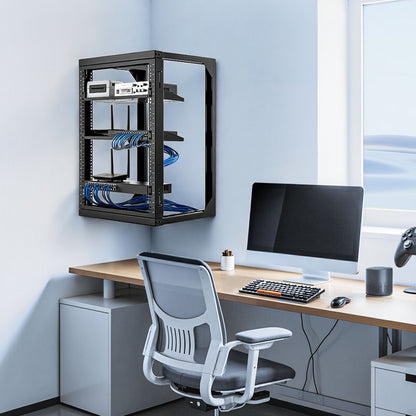 VEVOR 15U Wall Mount Server Rack, 150 lbs Max Load Capacity, Open Frame Network Rack with 180 Degrees Gate Swing, Carbon Steel, for 19-Inch IT Network Equipment & AV Devices Computer Server, Black - BGSJJ15U18YCEECU0001V0 - view 9