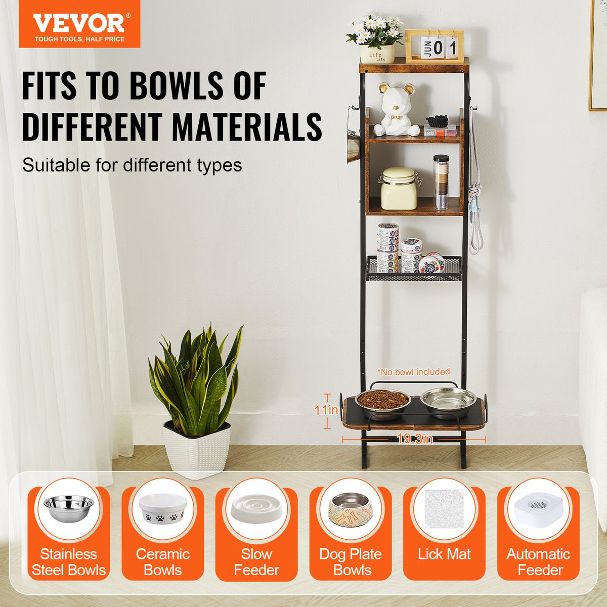 VEVOR Pet Feeding Station with Storage, Elevated Dog Bowls, Raised Dog Bowl Stand, Dog Food Storage and Feeder Station with Storage Shelves, Pet Toy Storage Organizer, for Large Medium Small Dogs - BGSJSCWHSWJ1A05ROV0 - view 3
