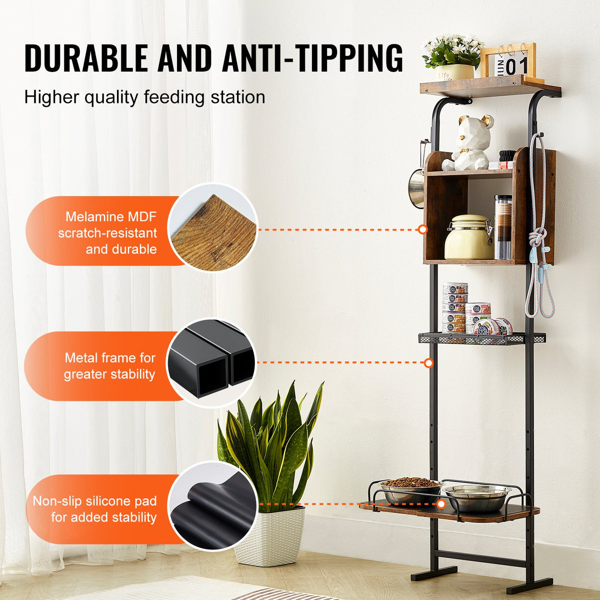 VEVOR Pet Feeding Station with Storage, Elevated Dog Bowls, Raised Dog Bowl Stand, Dog Food Storage and Feeder Station with Storage Shelves, Pet Toy Storage Organizer, for Large Medium Small Dogs - BGSJSCWHSWJ1A05ROV0 - view 5
