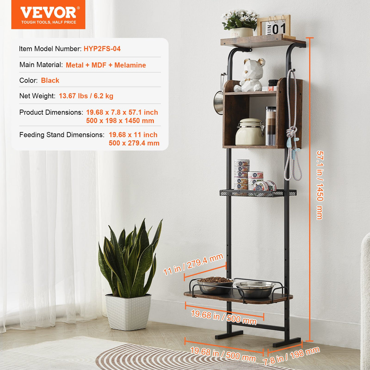 VEVOR Pet Feeding Station with Storage, Elevated Dog Bowls, Raised Dog Bowl Stand, Dog Food Storage and Feeder Station with Storage Shelves, Pet Toy Storage Organizer, for Large Medium Small Dogs - BGSJSCWHSWJ1A05ROV0 - view 8