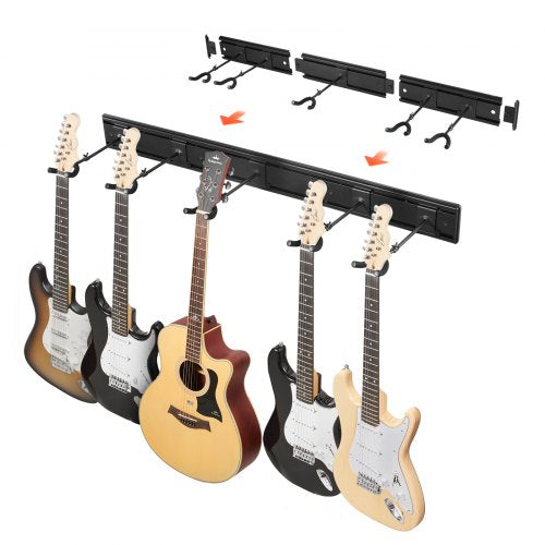 VEVOR 5-Space Guitar Stand, Hold Up to 5 Guitars, Wall-Mounted Multiple Guitars Display Foldable Rack with 270° Rotatable Hooks Aluminum Panels Installation Handle, for Guitar Acoustic Electric Bass - BGSJTZJ5J0002SAJUV0 - view 2