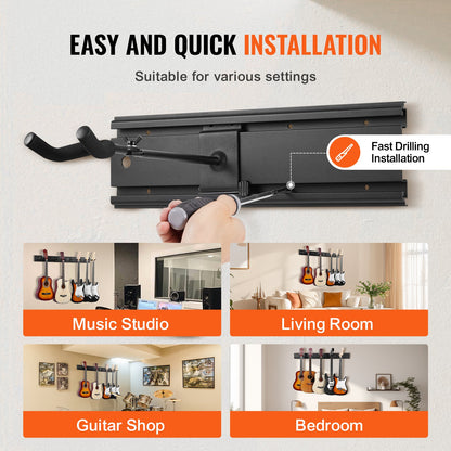 VEVOR 5-Space Guitar Stand, Hold Up to 5 Guitars, Wall-Mounted Multiple Guitars Display Foldable Rack with 270° Rotatable Hooks Aluminum Panels Installation Handle, for Guitar Acoustic Electric Bass - BGSJTZJ5J0002SAJUV0 - view 7