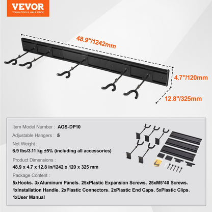 VEVOR 5-Space Guitar Stand, Hold Up to 5 Guitars, Wall-Mounted Multiple Guitars Display Foldable Rack with 270° Rotatable Hooks Aluminum Panels Installation Handle, for Guitar Acoustic Electric Bass - BGSJTZJ5J0002SAJUV0 - view 8