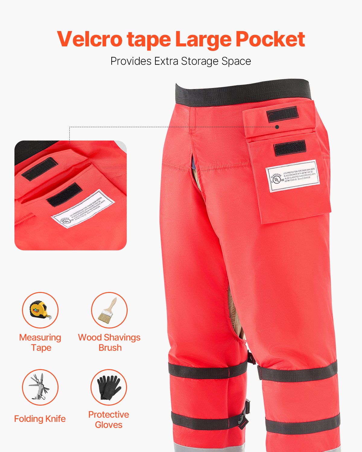 VEVOR Chainsaw Chaps Wrap, Class D, 8 Layers Wrap Style Chainsaw Pants with Adjustable Belt & Gear Pocket, Chain Saw Chaps for Men/Women, Chainsaw Safety Equipment for Loggers Forest Workers, Large - BGSLJHT420DNA7EW6V0 - view 7