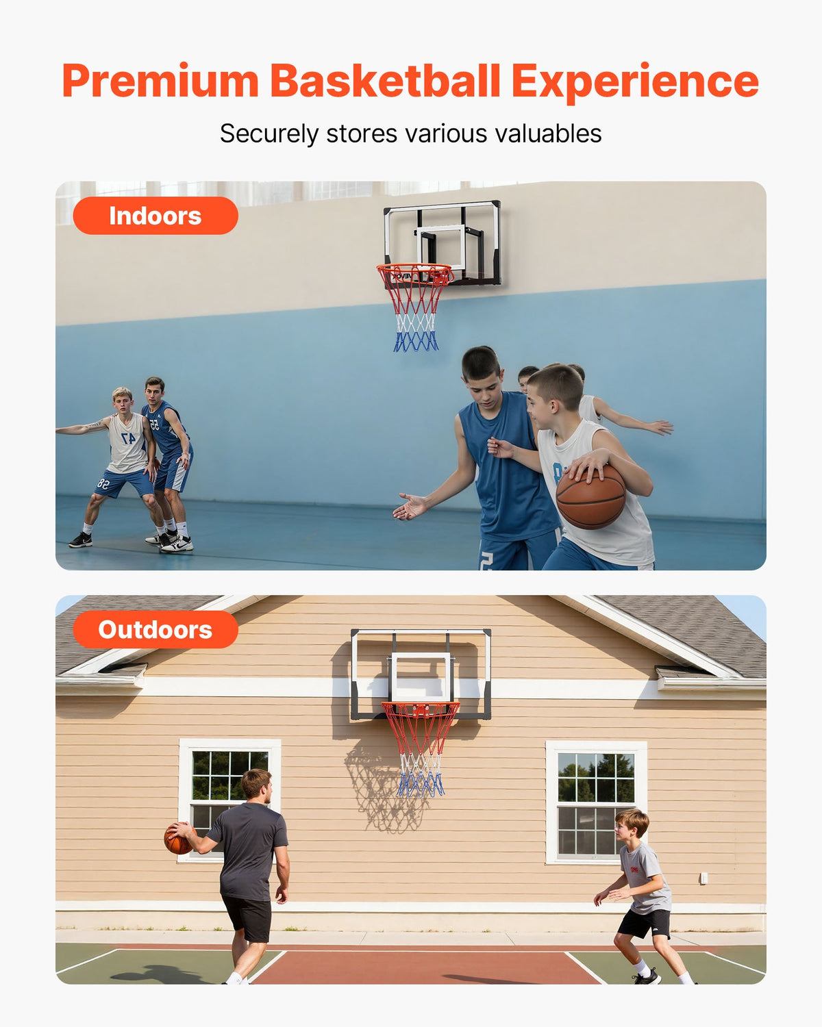VEVOR Wall Mount Basketball Hoop, 44-inch PC Backboard Mounted Basketball Hoop Outdoor with Solid Steel, 0.08 inch Thickened Backboard, Thickened Woven Nylon Basketballs Net, Indoor & Outdoor Use - BGSLQJ44CLMSZ7APW001V0 - view 3