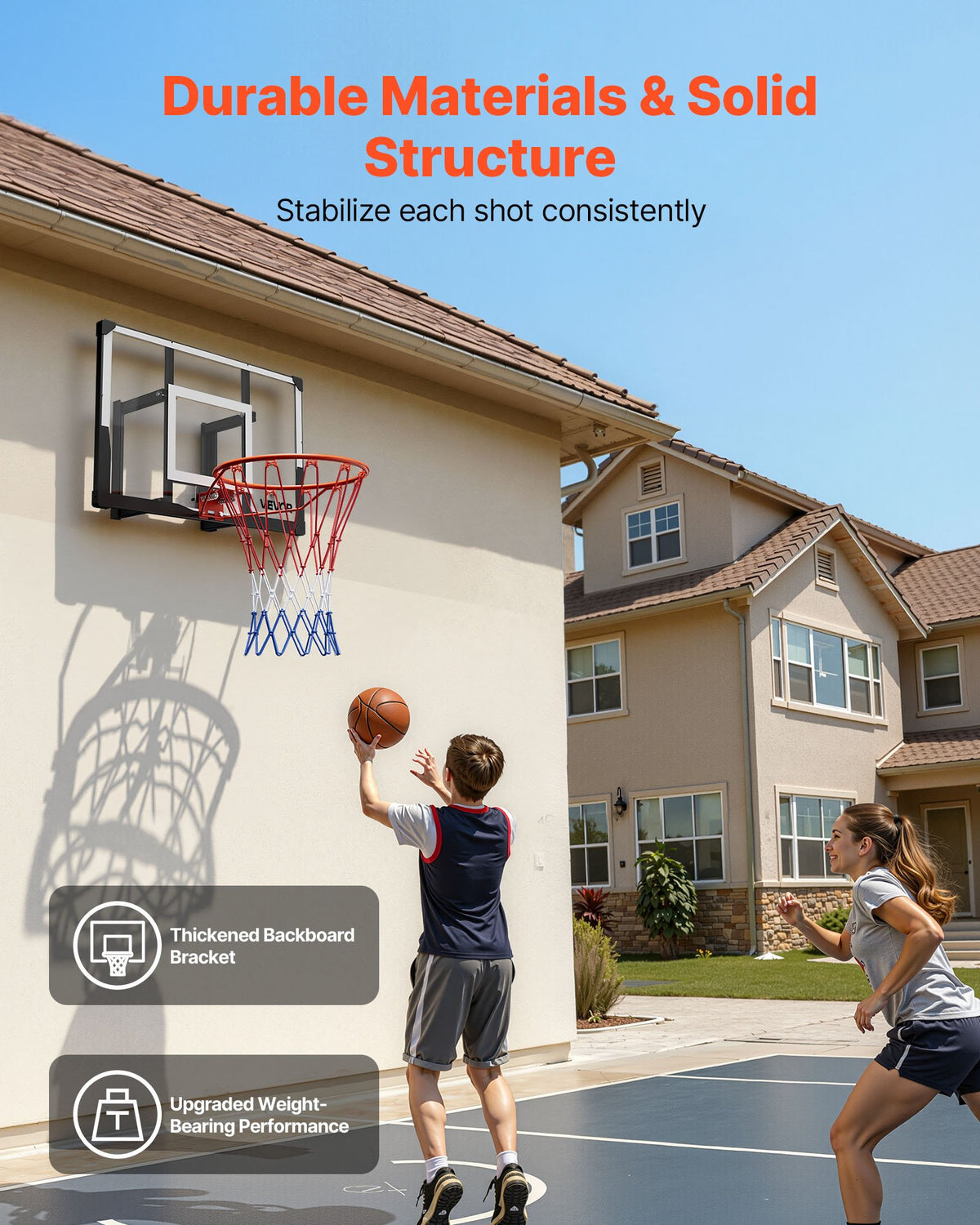 VEVOR Wall Mount Basketball Hoop, 44-inch PC Backboard Mounted Basketball Hoop Outdoor with Solid Steel, 0.08 inch Thickened Backboard, Thickened Woven Nylon Basketballs Net, Indoor & Outdoor Use - BGSLQJ44CLMSZ7APW001V0 - view 4