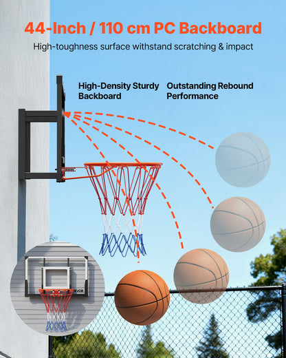 VEVOR Wall Mount Basketball Hoop, 44-inch PC Backboard Mounted Basketball Hoop Outdoor with Solid Steel, 0.08 inch Thickened Backboard, Thickened Woven Nylon Basketballs Net, Indoor & Outdoor Use - BGSLQJ44CLMSZ7APW001V0 - view 5