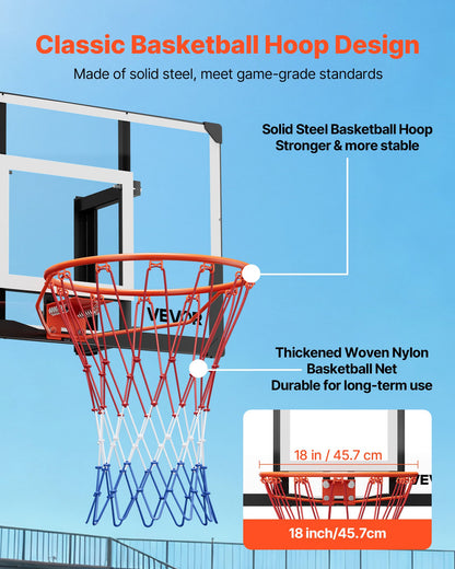 VEVOR Wall Mount Basketball Hoop, 44-inch PC Backboard Mounted Basketball Hoop Outdoor with Solid Steel, 0.08 inch Thickened Backboard, Thickened Woven Nylon Basketballs Net, Indoor & Outdoor Use - BGSLQJ44CLMSZ7APW001V0 - view 6