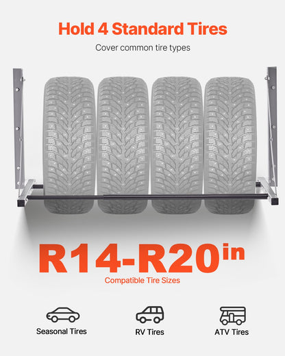 VEVOR Wall Mounted Folding Tire Rack, 32" - 48" Adjustable Tire Rack, Q235 Heavy-Duty Steel Tire Storage Rack for R14-R20 inch Standard Tires, Max 300lbs Load Capacity for Garage Workshop Repair Shop - BGSLTJKDKDJ3PDEVOV0 - view 3