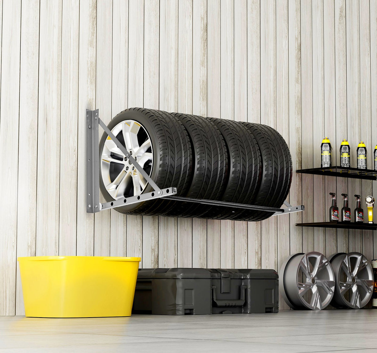 VEVOR Wall Mounted Folding Tire Rack, 32" - 48" Adjustable Tire Rack, Q235 Heavy-Duty Steel Tire Storage Rack for R14-R20 inch Standard Tires, Max 300lbs Load Capacity for Garage Workshop Repair Shop - BGSLTJKDKDJ3PDEVOV0 - view 9