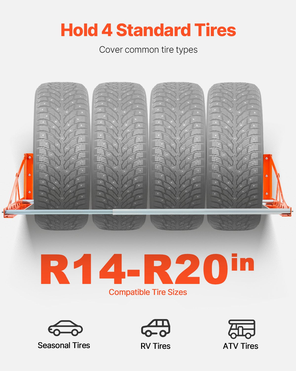 VEVOR Wall Mounted Tire Rack, 31" - 56" Adjustable Tire Rack, Q235 Heavy-Duty Steel Tire Storage Rack for R14-R20 inch Standard Tires, Max 400lbs Load Capacity, Ideal for Garage Workshop Repair Shop - BGSLTJKDKDJ3ZQN92V0 - view 3