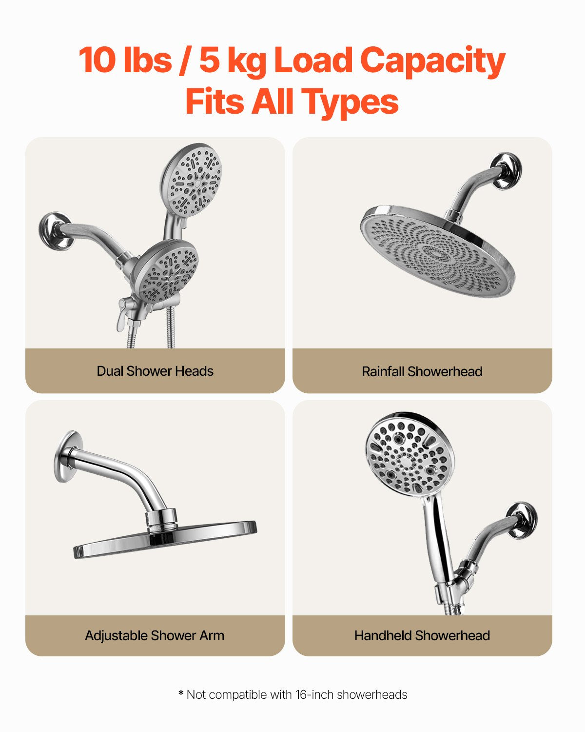 VEVOR Shower Arm with Flange, 6 Inches, Wall Mounted Stainless Steel Shower Head Arm Extender, Chrome Finish, PTFE Tape, G1/2 Universal Thread Connector Compatible, for Fixed & Handheld Showerhead - BGSLYBYZJYFLXQKGQ001V0 - view 6