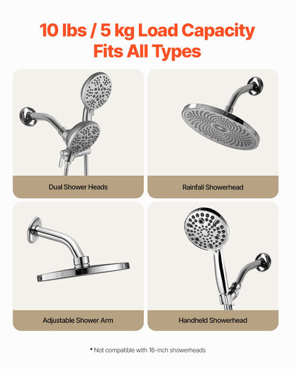 VEVOR Shower Arm with Flange, 6 Inches, Wall Mounted Stainless Steel Shower Head Arm Extender, Chrome Finish, PTFE Tape, G1/2 Universal Thread Connector Compatible, for Fixed & Handheld Showerhead - BGSLYBYZJYFLXQKGQ001V0 - view 6