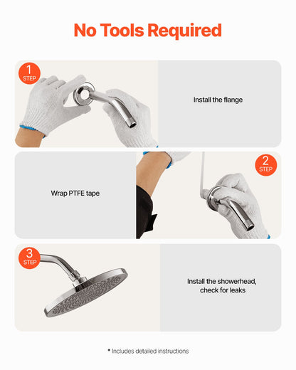 VEVOR Shower Arm with Flange, 6 Inches, Wall Mounted Stainless Steel Shower Head Arm Extender, Chrome Finish, PTFE Tape, G1/2 Universal Thread Connector Compatible, for Fixed & Handheld Showerhead - BGSLYBYZJYFLXQKGQ001V0 - view 7