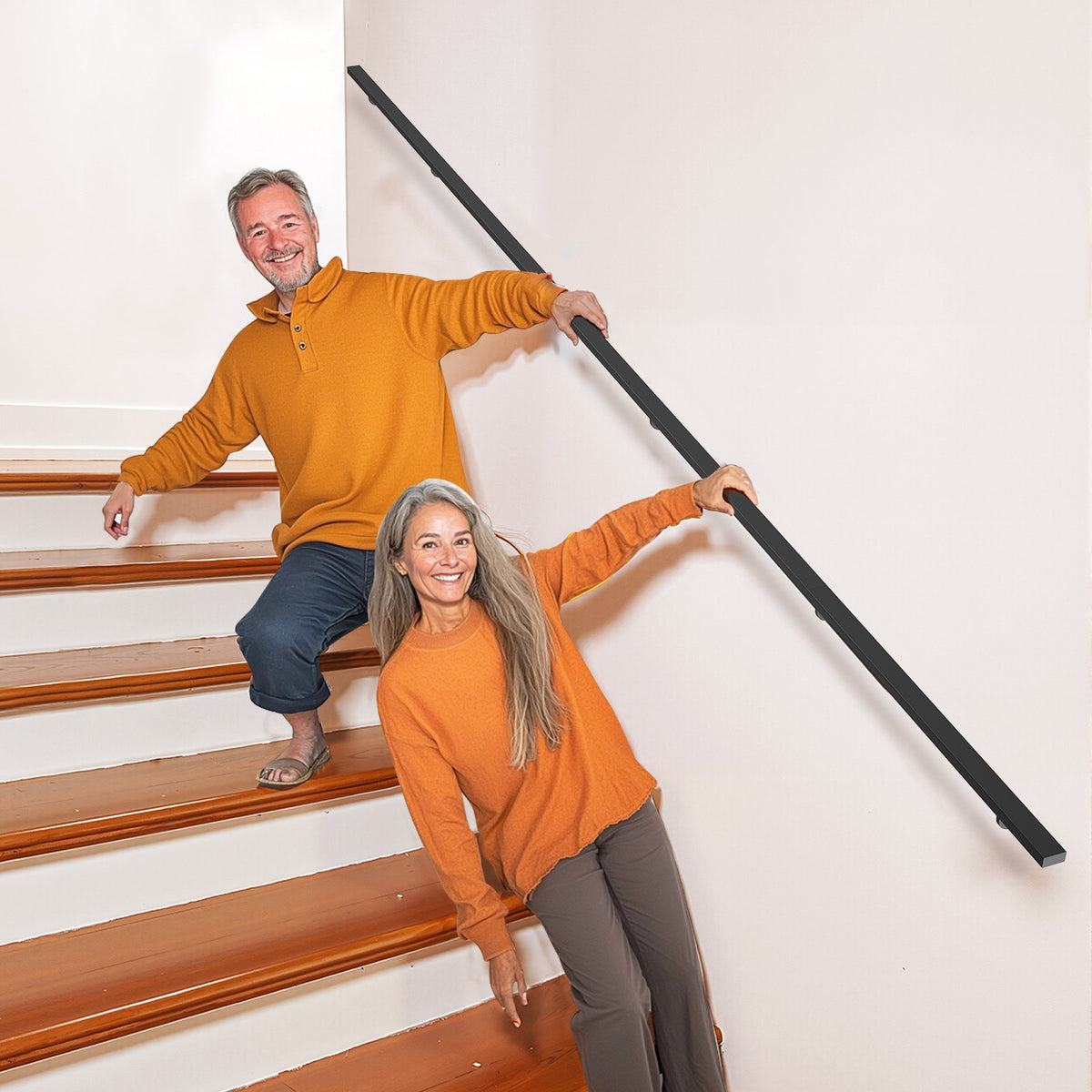 VEVOR Wall Mounted Stair Handrail, 15ft Black Aluminum Staircase Handrail Indoor, 250lbs Load Capacity, Industrial Railing Hand Rail for Steps, Square Tube for Loft Porch Deck, 6 Sections - BGSLZFGFS15FDI96P001V0 - view 9
