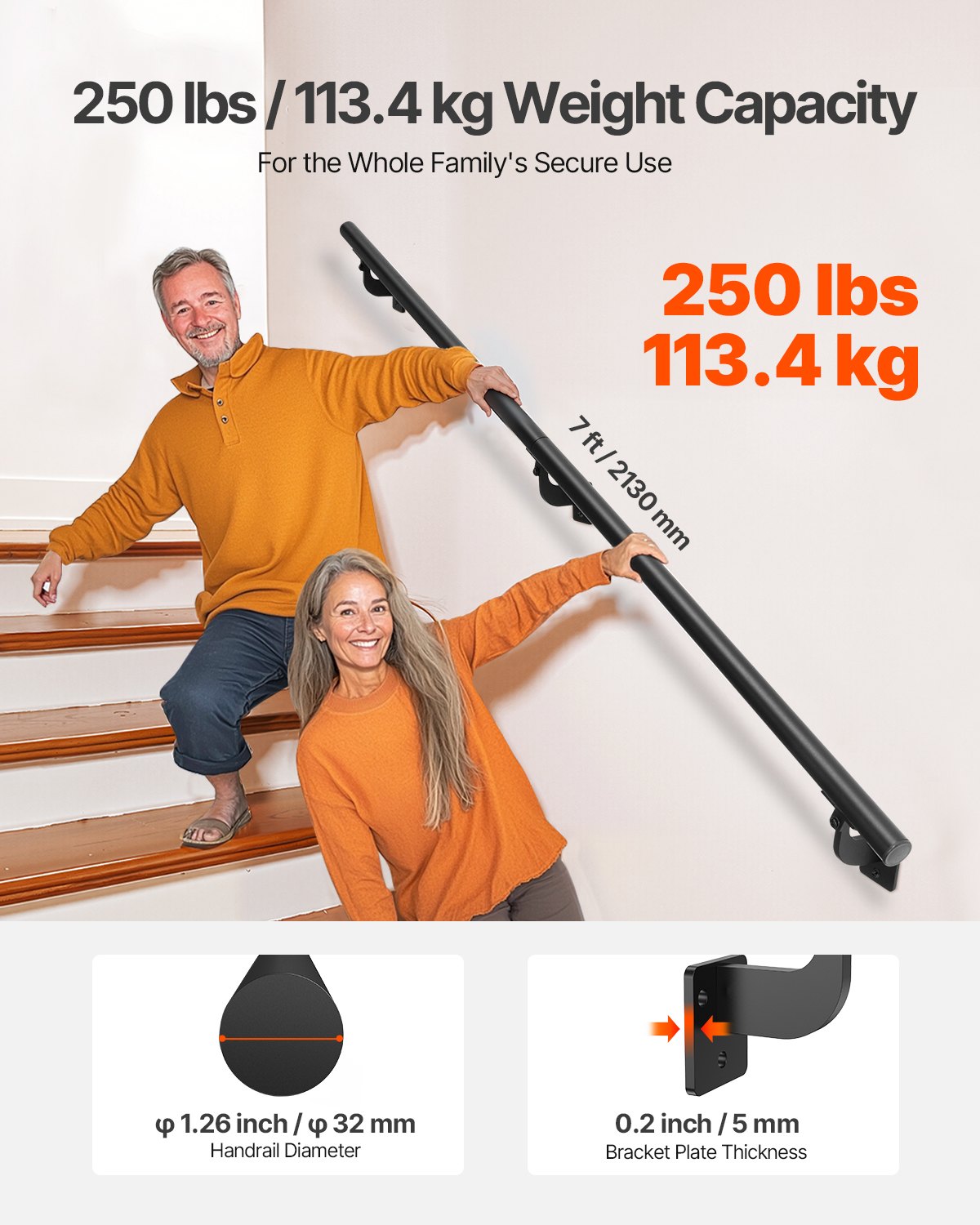 VEVOR indoor wall mounted stair handrail - Select Your Configuration - BGSLZYGFS7FTUYD15001V0 - view 3