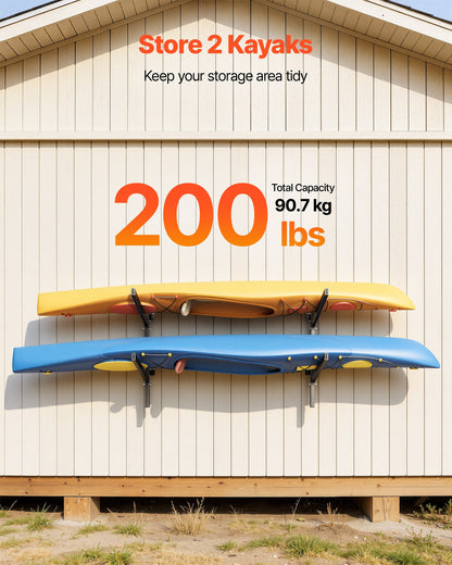 VEVOR Kayak Storage Rack for 2 Kayaks, Holds 200 lbs, Heavy Duty Adjustable Wall Mount Stand for Indoor Outdoor Garage Shed Dock, Storage Holder for Canoe, Small Boat, SUP, Surfboard & Paddleboard - BGSPHTZJZJ2S9VSED001V0 - view 3