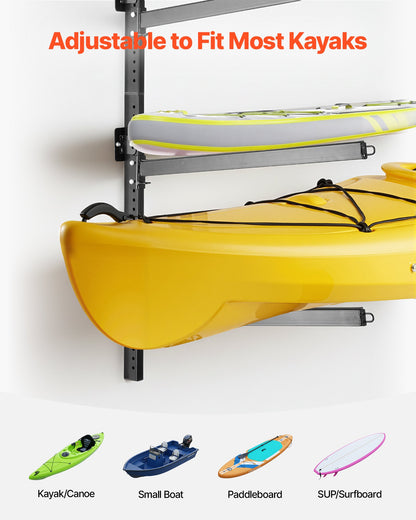 VEVOR Kayak Storage Rack for 4 Kayaks, Holds 300 lbs, Heavy Duty Adjustable Wall Mount Stand for Indoor Outdoor Garage Shed Dock, Storage Holder for Canoe, Small Boat, SUP, Surfboard & Paddleboard - BGSPHTZJZJ4SJ71E2001V0 - view 4