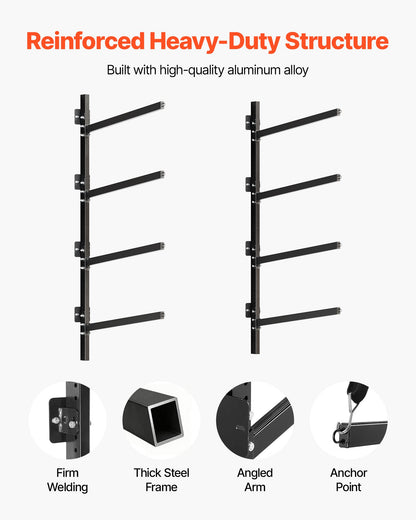VEVOR Kayak Storage Rack for 4 Kayaks, Holds 300 lbs, Heavy Duty Adjustable Wall Mount Stand for Indoor Outdoor Garage Shed Dock, Storage Holder for Canoe, Small Boat, SUP, Surfboard & Paddleboard - BGSPHTZJZJ4SJ71E2001V0 - view 5