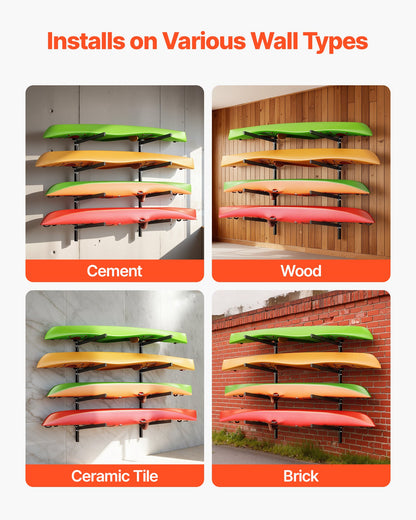 VEVOR Kayak Storage Rack for 4 Kayaks, Holds 300 lbs, Heavy Duty Adjustable Wall Mount Stand for Indoor Outdoor Garage Shed Dock, Storage Holder for Canoe, Small Boat, SUP, Surfboard & Paddleboard - BGSPHTZJZJ4SJ71E2001V0 - view 7