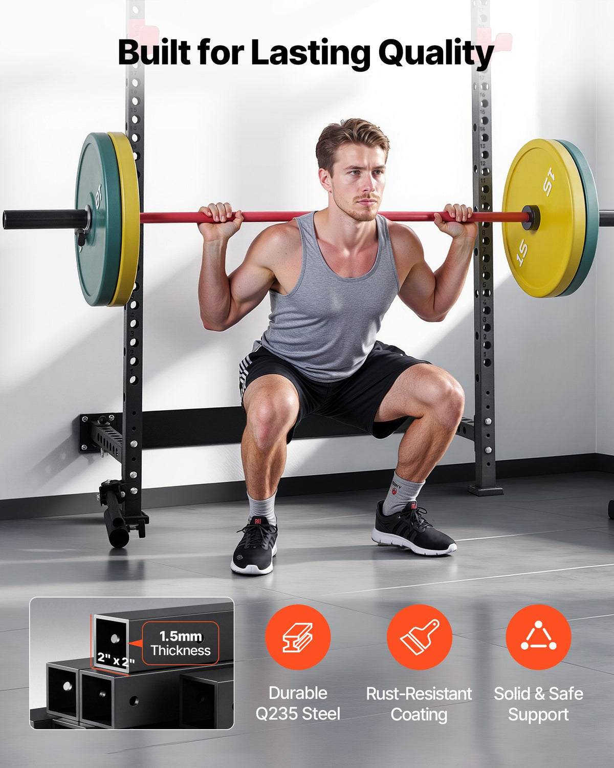 VEVOR Folding Power Cage, Wall-Mounted Power Rack Squat Rack, Multifunctional Strength Training Workout Equipment with Landmine Holder, Adjustable J-Hooks & Pull-Up Bar for Home Gym, 1000LBS Capacity - BGSSDJKZD000GAF2E001V0 - view 7