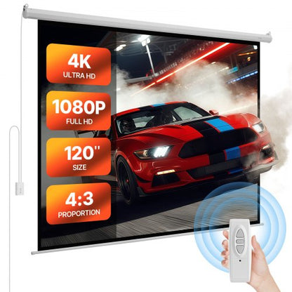 VEVOR Motorized Projector Screen, 120 inch 4:3 1080 HD Electric Projector Screen, Wall Mounted Projection Dispaly Projector with Remote Control, Automatic Movie Screen for Family Home Office Theater - BGSTYPMBGSDD3F45Z001V1 - view 2