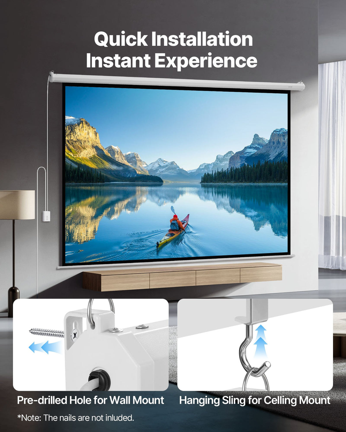 VEVOR Motorized Projector Screen, 120 inch 4:3 1080 HD Electric Projector Screen, Wall Mounted Projection Dispaly Projector with Remote Control, Automatic Movie Screen for Family Home Office Theater - BGSTYPMBGSDD3F45Z001V1 - view 6