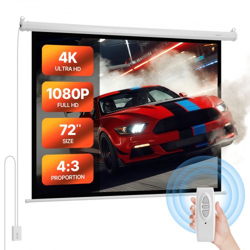 VEVOR Motorized Projector Screen, 72 inch 4:3 1080 HD Electric Projection Screen, Wall Mounted Projection Dispaly Projector with Remote Control, Automatic Movie Screen for Family Home Office Theater - BGSTYPMBGSDDHV9NY001V1 - view 2