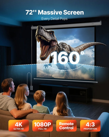VEVOR Motorized Projector Screen, 72 inch 4:3 1080 HD Electric Projection Screen, Wall Mounted Projection Dispaly Projector with Remote Control, Automatic Movie Screen for Family Home Office Theater - BGSTYPMBGSDDHV9NY001V1 - view 3