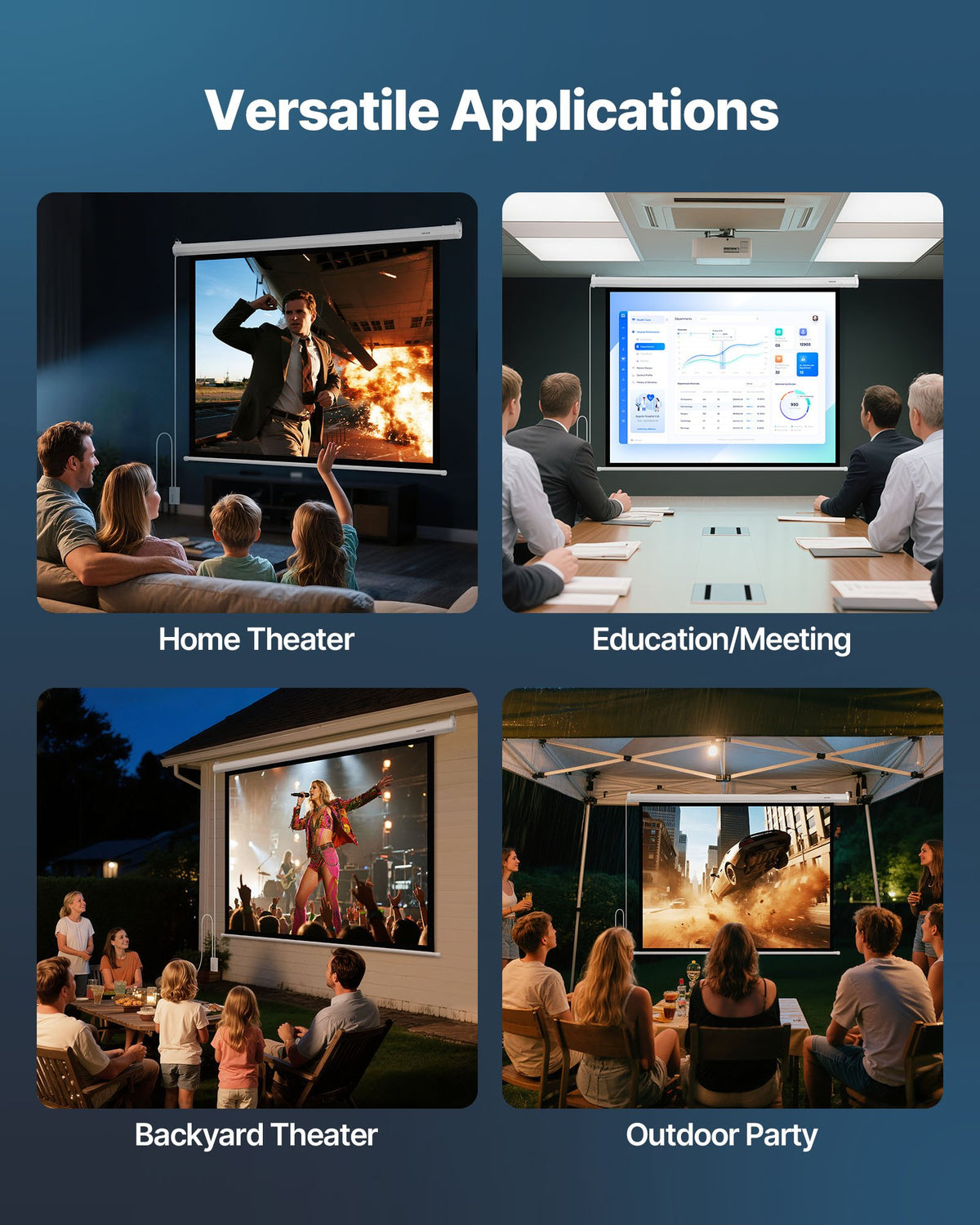 VEVOR Motorized Projector Screen, 72 inch 4:3 1080 HD Electric Projection Screen, Wall Mounted Projection Dispaly Projector with Remote Control, Automatic Movie Screen for Family Home Office Theater - BGSTYPMBGSDDHV9NY001V1 - view 7