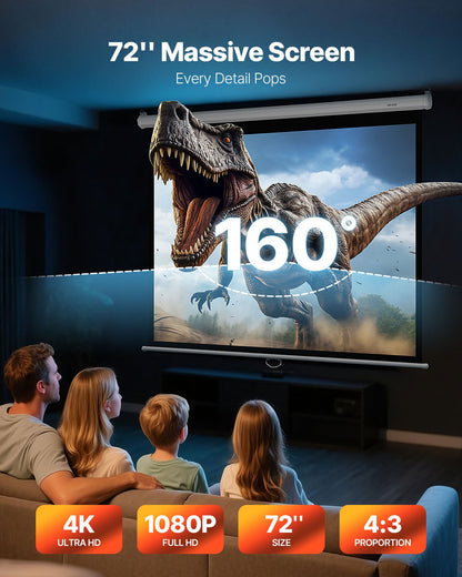 VEVOR Manual Projector Screen, 72 inch 4:3 4K 1080 HD Retractable Pull Down Projector Screen, Wall Mounted Movie Projection with Pull Rope, Portable Display Projectoin for Family Home Office Theater - BGSTYPMBGSSDBNL19001V0 - view 3
