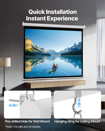 VEVOR Manual Projector Screen, 72 inch 4:3 4K 1080 HD Retractable Pull Down Projector Screen, Wall Mounted Movie Projection with Pull Rope, Portable Display Projectoin for Family Home Office Theater - BGSTYPMBGSSDBNL19001V0 - view 6