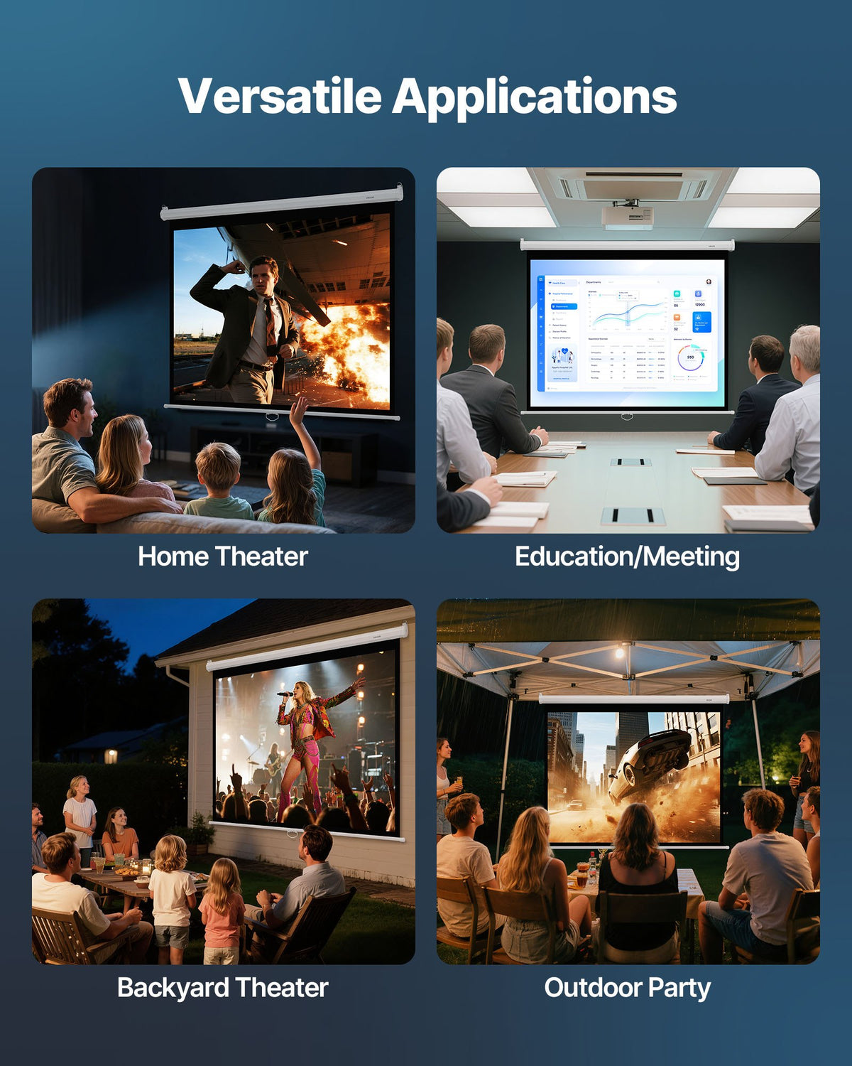 VEVOR Manual Projector Screen, 72 inch 4:3 4K 1080 HD Retractable Pull Down Projector Screen, Wall Mounted Movie Projection with Pull Rope, Portable Display Projectoin for Family Home Office Theater - BGSTYPMBGSSDBNL19001V0 - view 7