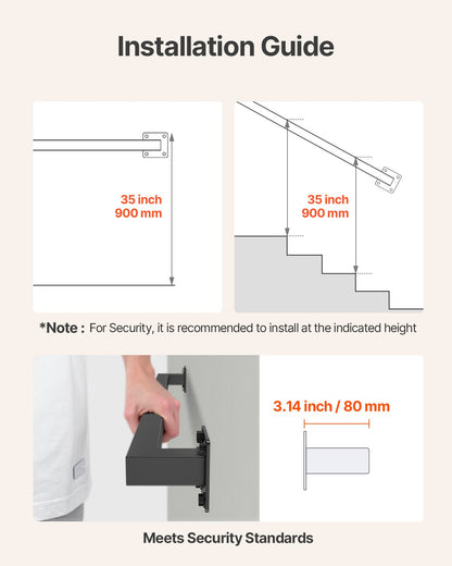 VEVOR Wall Mounted Stair Handrail, 3ft Black Iron Staircase Handrail Indoor, 250lbs Load Capacity, Industrial Railing Hand Rail for Steps, Square Tube for Loft Porch Deck, 2 Sections - BGSTZFGFS3FTNONYF001V0 - view 5
