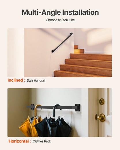 VEVOR Wall Mounted Stair Handrail, 3ft Black Iron Staircase Handrail Indoor, 250lbs Load Capacity, Industrial Railing Hand Rail for Steps, Square Tube for Loft Porch Deck, 2 Sections - BGSTZFGFS3FTNONYF001V0 - view 6
