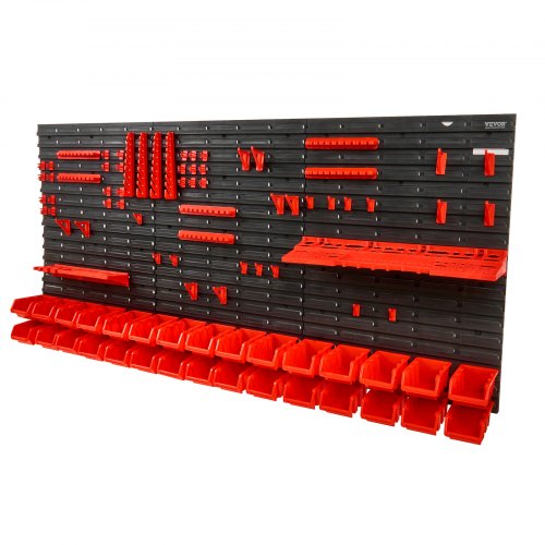 VEVOR Wall Mounted Storage Bins, 30-Bin Parts Rack Organizer Garage Plastic Shop Tool with Wall Panels/Tool Holders/Hooks, Tool Organizer for Nuts, Bolts, Screws, Nails, Beads, Buttons, Black and Red - BGSWLXGJBGWLFKK39V0 - view 2
