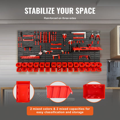 VEVOR Wall Mounted Storage Bins, 30-Bin Parts Rack Organizer Garage Plastic Shop Tool with Wall Panels/Tool Holders/Hooks, Tool Organizer for Nuts, Bolts, Screws, Nails, Beads, Buttons, Black and Red - BGSWLXGJBGWLFKK39V0 - view 5