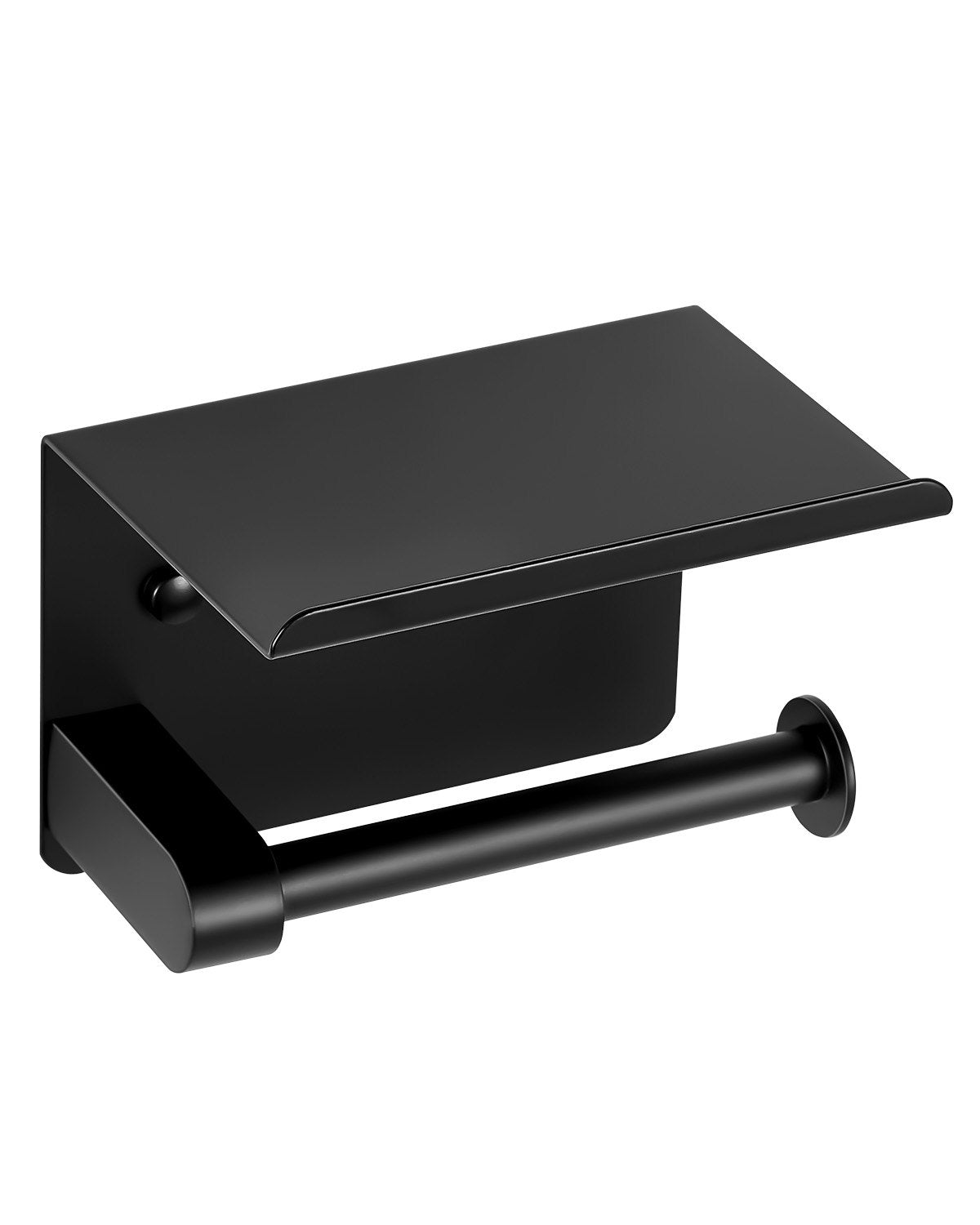 VEVOR Toilet Paper Holder with Shelf, Fits Mega Rolls Size, Stainless Steel Rustproof Material, Wall Mounted with Screws and Double-Sided Tape, Toilet Roll Tissue Holder for Bathroom, Matte Black - BGSWSZJDZKKZPZOEOV0 - view 1