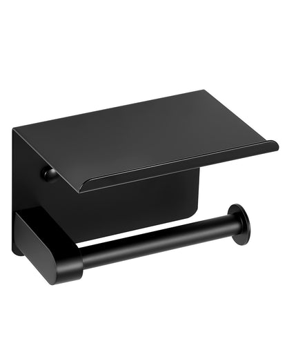 VEVOR Toilet Paper Holder with Shelf, Fits Mega Rolls Size, Stainless Steel Rustproof Material, Wall Mounted with Screws and Double-Sided Tape, Toilet Roll Tissue Holder for Bathroom, Matte Black - BGSWSZJDZKKZPZOEOV0 - view 1