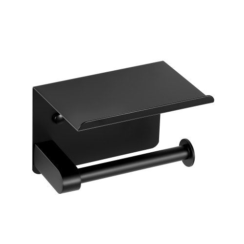 VEVOR Toilet Paper Holder with Shelf, Fits Mega Rolls Size, Stainless Steel Rustproof Material, Wall Mounted with Screws and Double-Sided Tape, Toilet Roll Tissue Holder for Bathroom, Matte Black - BGSWSZJDZKKZPZOEOV0 - view 2