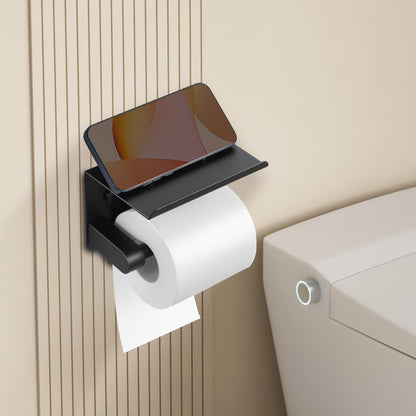 VEVOR Toilet Paper Holder with Shelf, Fits Mega Rolls Size, Stainless Steel Rustproof Material, Wall Mounted with Screws and Double-Sided Tape, Toilet Roll Tissue Holder for Bathroom, Matte Black - BGSWSZJDZKKZPZOEOV0 - view 9
