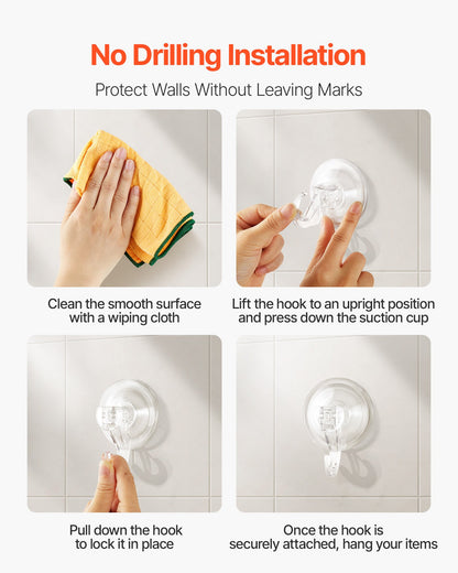 VEVOR Suction Cup Hooks 6 Pack, 2.76 x 3.54 x 1.57 inch, 10 LBS Max Load Clear Shower Suction Cups, Strong and Reusable Heavy Duty Wall Holder, for Loofah, Towel, Glass, Window, Kitchen, Bathroom - BGSXP35INCHS8GZV6001V0 - view 4