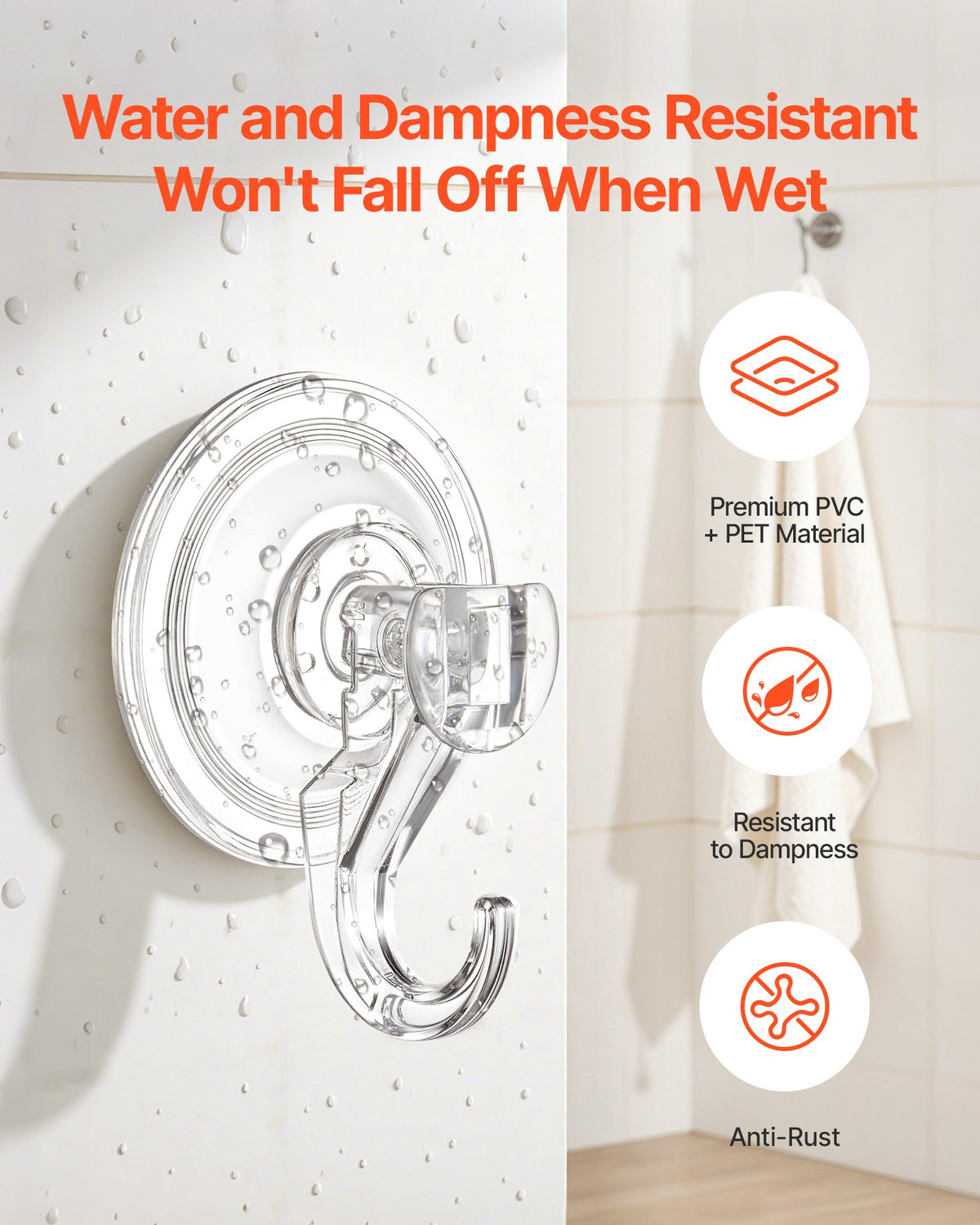 VEVOR Suction Cup Hooks 6 Pack, 2.76 x 3.54 x 1.57 inch, 10 LBS Max Load Clear Shower Suction Cups, Strong and Reusable Heavy Duty Wall Holder, for Loofah, Towel, Glass, Window, Kitchen, Bathroom - BGSXP35INCHS8GZV6001V0 - view 5