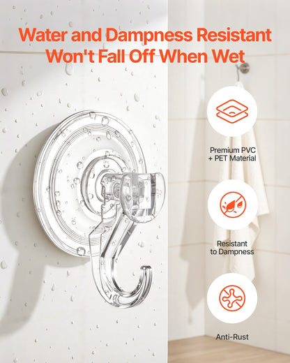 VEVOR Suction Cup Hooks 6 Pack, 2.76 x 3.54 x 1.57 inch, 10 LBS Max Load Clear Shower Suction Cups, Strong and Reusable Heavy Duty Wall Holder, for Loofah, Towel, Glass, Window, Kitchen, Bathroom - BGSXP35INCHS8GZV6001V0 - view 5
