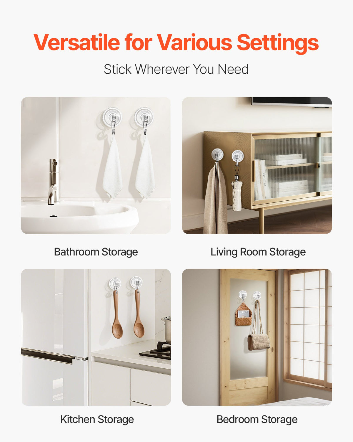 VEVOR Suction Cup Hooks 6 Pack, 2.76 x 3.54 x 1.57 inch, 10 LBS Max Load Clear Shower Suction Cups, Strong and Reusable Heavy Duty Wall Holder, for Loofah, Towel, Glass, Window, Kitchen, Bathroom - BGSXP35INCHS8GZV6001V0 - view 7