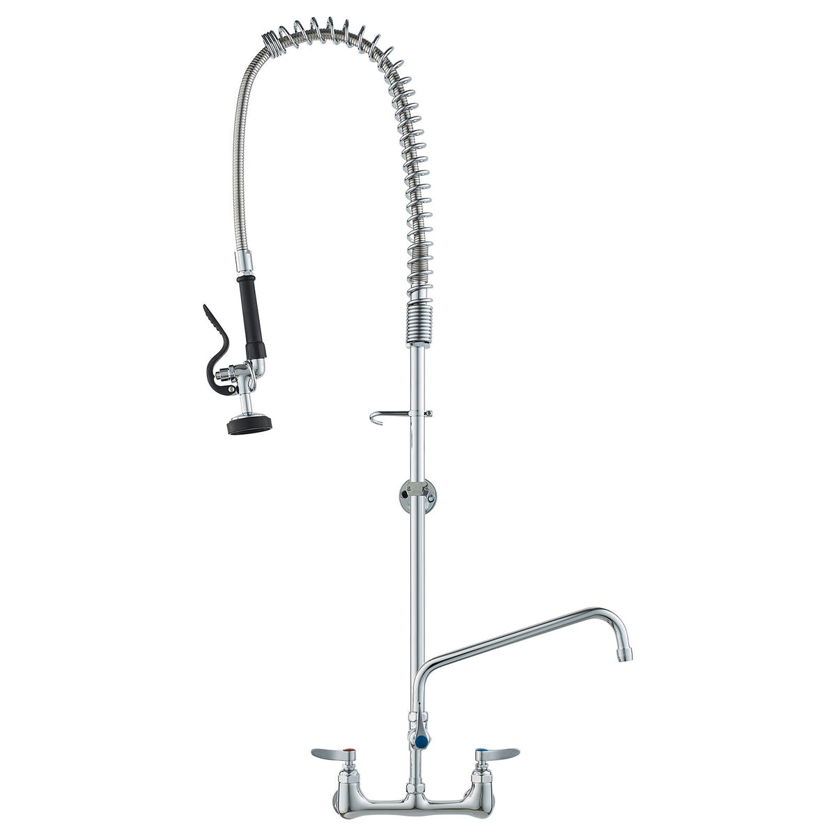 VEVOR Wall-Mounted Kitchen Faucet, 47" Tall, 8" Apart, with 12" Rotating Spout and Pre-Rinse Spray, Brass Build, Pull-Down Feature for Multi-Compartment Sinks - BGSYCXSLTBGS6DRW9V0 - view 1